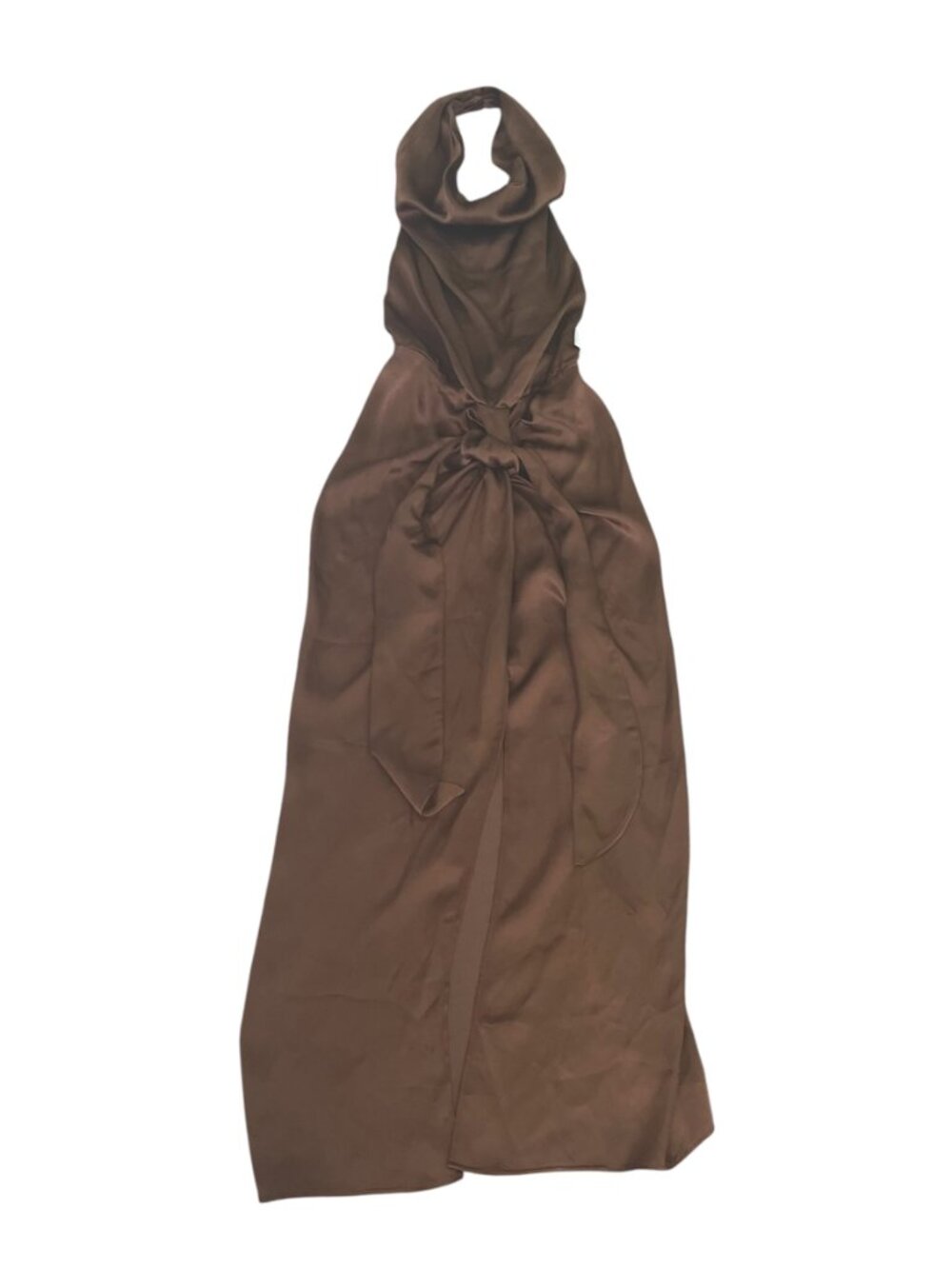 ZARA Brown Satin Halter Midi Dress XS Open Back Slit Prom Party Wedding NWT - Picture 6 of 9